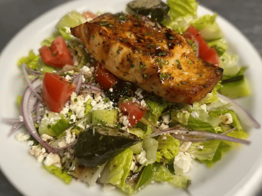 Salmon Greek Salad Lunch.
