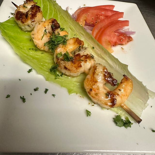 Skewered Shrimp.