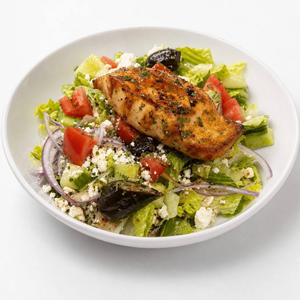Salmon Greek Salad Lunch.